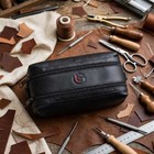 Dual Zipper Travel Black Leather Toiletry Bag Unisex