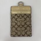 Auth Coach Card Case Holder Lanyard Signature Gold Beige F60357 From Japan241009