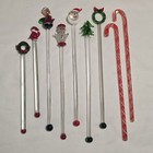 Vtg Christmas Blown Glass Swizzle Sticks Stirrers Vintage Set Of 9