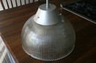 Vintage Holophane Industrial Glass Light Hanging Lamp Ribbed Shade 
