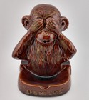2-ceramic Brown Monkey Ashtrays In The 3-monkey Genre  see  Hear  Speak No Evil 