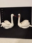 Vintage Pair Of Bruxonia Hand Painted Swan Planters 4-3 4  High