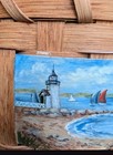 Vintage Patti Clinton Nantucket Woven Basket Rainbow Fleet Brant Point Painting