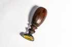 Turned Wood Handle Antique Green Citrine Matrix Armorial Coat Of Arms Wax Seal