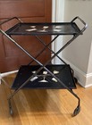 Rare Vintage Two Tier  Mid Century Rolling  Folding Bar Cart W  Cocktail Motif
