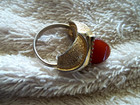 Vintage Ring  Gold Tone Metal  Lg  Rust Color Stone  Detailed  Size 7-8