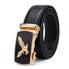 2 Pack Automatic Ratchet Dress Belts Eagle Buckle Adjustable Leather Black Gift