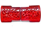 French Early Art Deco Piel Freres Carved Red Bakelite Antique Vintage Buckle Set