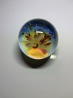 Handmade Art Glass Shooter Marble Sphere  Yellow Purple Swirl Flower Design