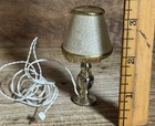 Vintage Miniature Dollhouse Furniture Electric Table Lamp Gold Brass Plug Fringe
