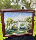 City Scape Indianapolis Indiana Bridge Oil Painting Signed Dorothy F Shirley 23   