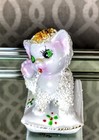 Vintage Sugared Porcelain Kitty Cat Figurine Sitting On Pillow