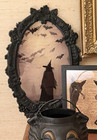 Halloween Witch   Bats Oval Glass Silhouette Wall Art In Ornate Black Frame