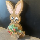 Vintage 1980   shand Made And Painted Wood Rabbit Easter Bunny Country Cottagecore