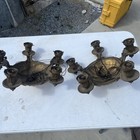 2 Antique 1920s Art Deco Gothic Mount Ceiling 2 Light Vintage Gold Cast Metal