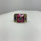 Masonic Fraternal Red Stone Enamel - 10k Yellow Gold Size 10 Ring   j1375  