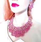 Pink Crystal Choker Rhinestone Necklace Earring Set Bridal Prom Pageant
