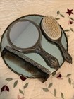 Vintage Floral Silver Plate Vanity Set Repousse Ornate Art Nouveau With Tray