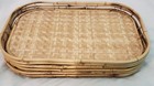Vtg Mcm Bamboo Woven Rattan Wicker Serving Tray Set Of 6