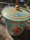 Vintage Tins  Floral Made In England   Pair  Floral Pattern gold Trim  Two