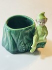 Gilner Vintage 1950s Green Ceramic Pixie Elf Sitting On Tree Branch Planter vase