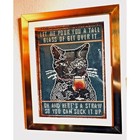 Cat With Glass straw Diamond Art   20x16  Frame   Unique Gift For Cat Lovers