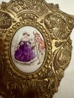 Antique Italian Hd Painted Porcelain Victorian Couple N Brass Or Bronze Plaque