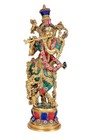 Brass Hindu God Lord Krishna Playing Flute Statue Figurine Sculpture Idol
