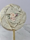 Antique 1920   s Flapper Powder Puff On Stick Wand Aged Ribbon Rose Ruffles
