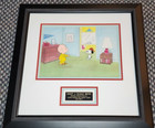 Peanuts Charlie Brown And Snoopy Production Animation Cel On Background Framed