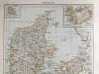 1896 Denmark Original Antique Map 125 Years Old