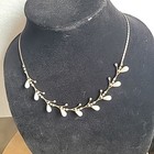 Vintage 14k Gp White Pearl Crystal Bridal Single Vine Necklace And Earring Set
