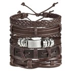 Men   s Leather Bracelet Set     Multi-layer Braided  Vintage Boho Wrap  Anchor Rope