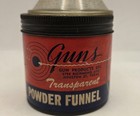 Vintage Guns Transparent Powder Funnel In Original Cardboard   Tin Container Usa