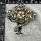 Vintage Potmetal Brooch Flower Basket Rhinestone New England Glassworks  Read