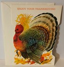 Vintage Norcross Die Cut Thanksgiving Card Unused Colorful Turkey Fall Leaves