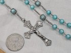 Vintage Sterling Silver Aqua Blue Moonglow Lucite Beads Crucifix Cross Rosary 27