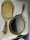Antique Silver Plate Ladies Vanity Dresser Set Mirror Comb Brush Metal Floral