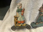 Antique German Pull Platform Toys 5 Piece Boy And Girl Farm Animals Scene