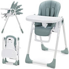 Tray Harness Footrest Foldable High Chair Adjustable Height 5 Recline Compact