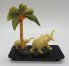 Antique 1930 s Miniature Celluloid Figures On Stand Japan Elephants   Palm Tree