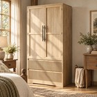 Armoire Wardrobe Closet 2 Drawers   Doors Storage Shelves Clothing Organizer
