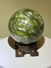 Striking Nephrite Jade Sphere W  Wooden Display Stand - 2 3 Inches