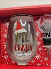 Mr And Mrs Claus Christmas Stemless Wine Glass Set With Wine Topper 20oz Nib