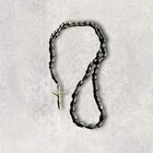 Vintage Rosary Dark Heavy Shiny Black Beads Hematite Silver Crucifix