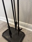 Antique Early 1900 s Black Wrought Iron Fireplace Tools   Stand  3 Pieces