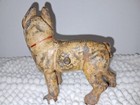 Antique Cast Iron Boston Terrier Bull Dog Brown Figurine 5  Red Collar Collectib