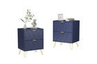 Nightstand 2 Drawer End Side Table Bedside Metal Legs  set Of 2 