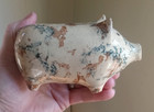 Antique 1890s Yellowware Pottery Pig Coin Bank With Nice Spongeware Decoration