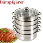 5 Tier 28cm Stainless Steel Steamer Set Dumpling Manty Steamer Pot Glass Lid